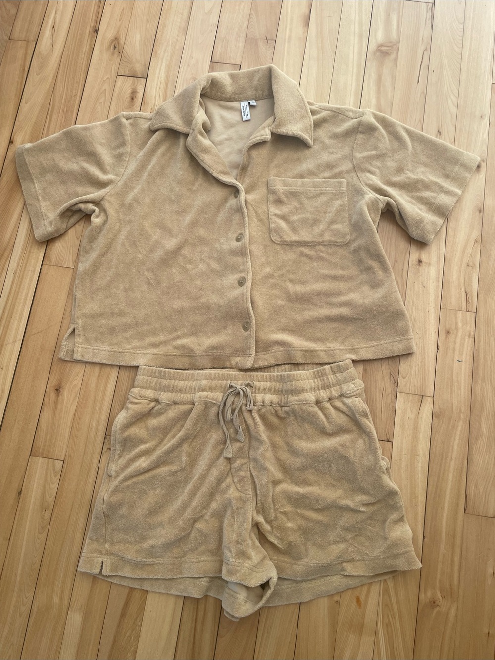 Stockholm atelier / Terry Cloth Short Set - Cozy crop Top & Drawstring Shorts